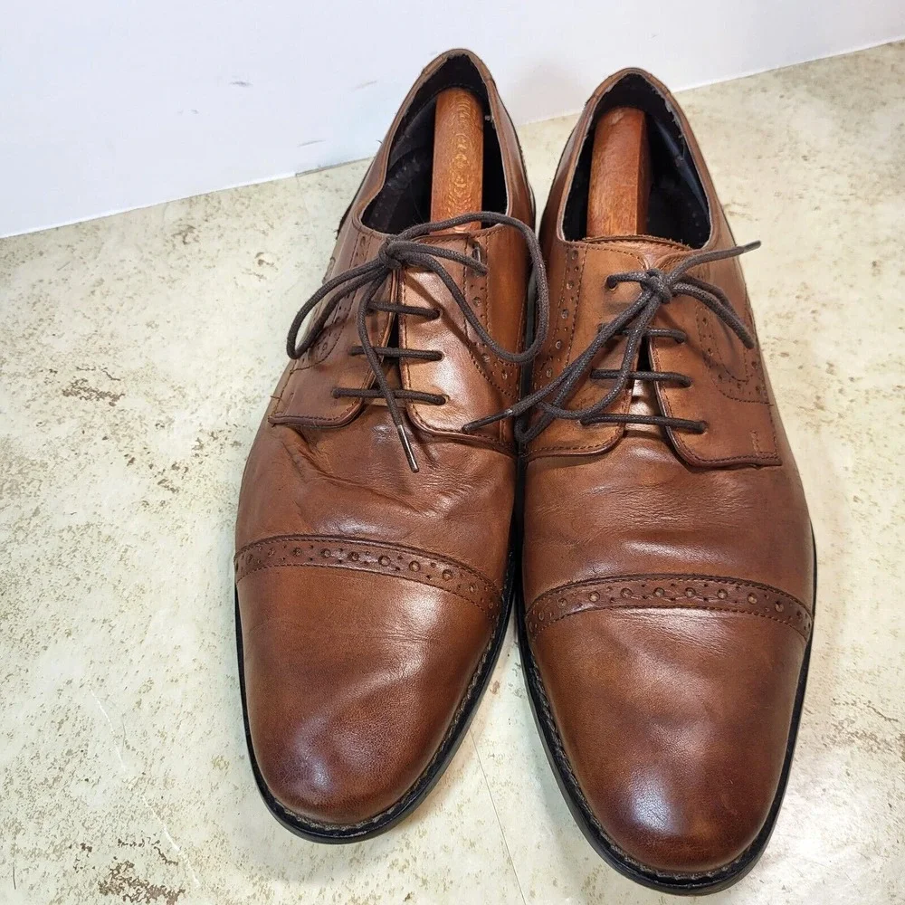 Stacy Adams Brown Toe Cap Brogueing Leather Tie Front Oxford Shoe‎ 10 1/2 M